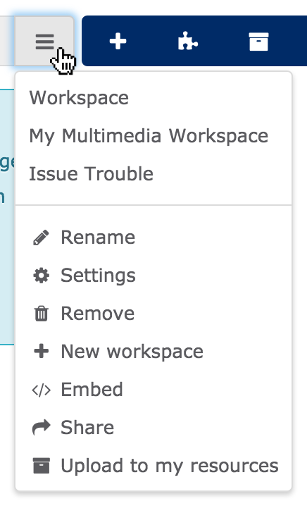 Workspace menu